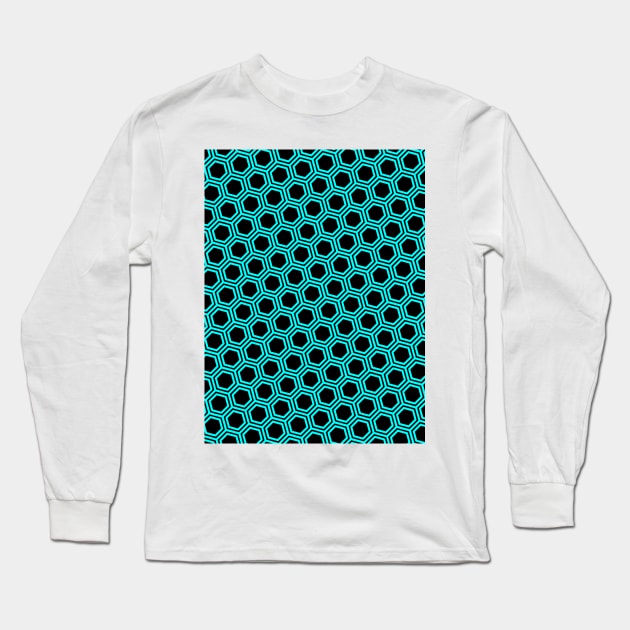 Pattern hexagon blue on black background Long Sleeve T-Shirt by la chataigne qui vole ⭐⭐⭐⭐⭐